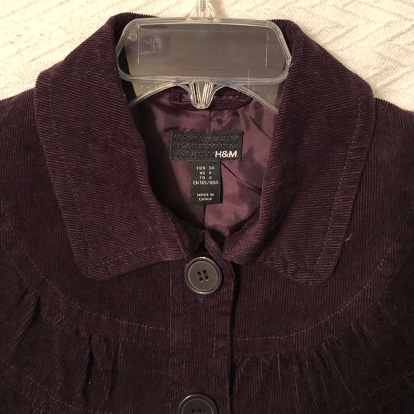 H&M Purple Corduroy 3/4 Sleeve Cropped Blazer - Picture 4 of 6
